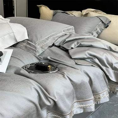 Modern Luxury Grey 1000TC Lyocell Cotton Jacquard Embroidered Bedding Set